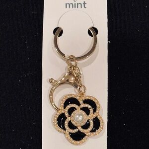 Mint Black and Gold Floral Keychain